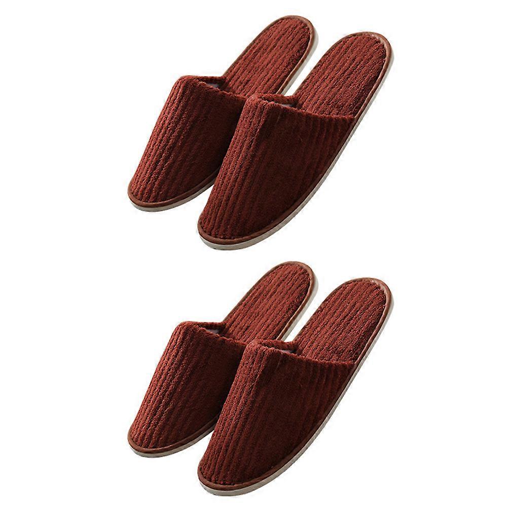 Breathable and Anti-slip Household Slippers for Home Use in Coffee Under Guest Supplies with Non-disposable Functionality 2 Pairs