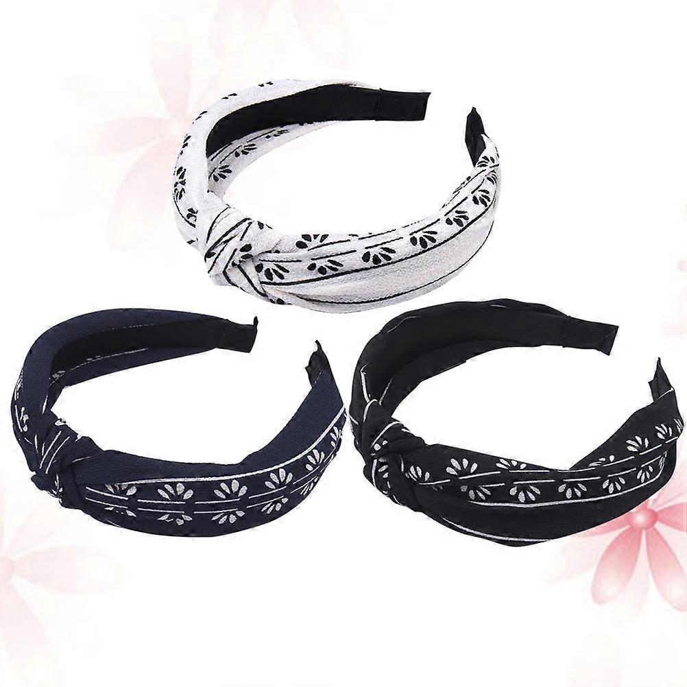 Assorted Color Cloth Hair Hoop with Unique Knot Flower Design for Women's and Girls, 3 Pcs Set
