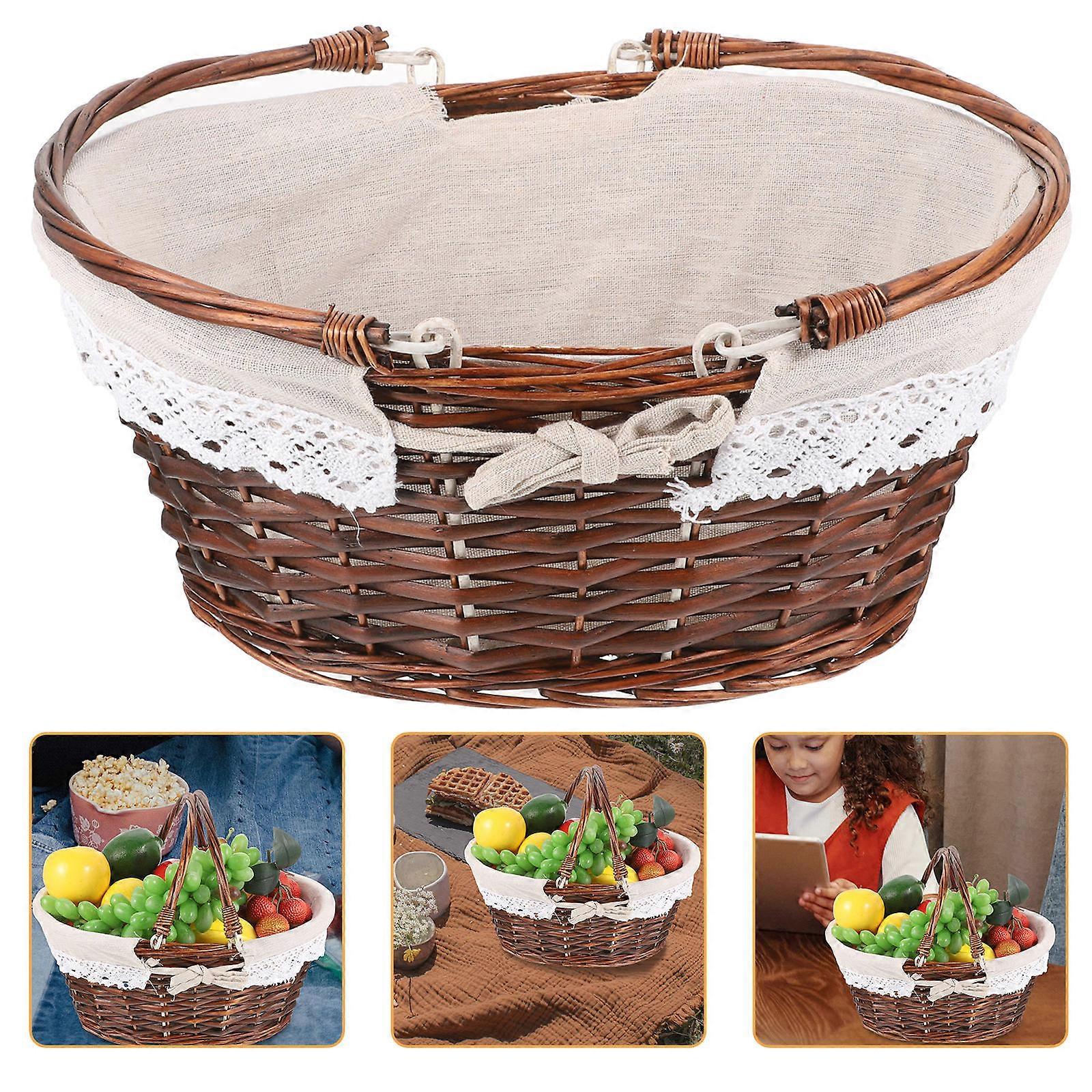 14.2×10.6×6.3in Picnic Basket Designed For Flower Holding And Fruity Storage In Rustic Style 1Set