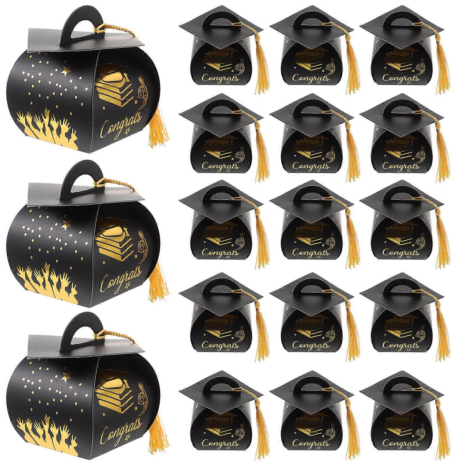 a polished product description based on your input:
**50pcs Graduation Hat Candy Boxes with Tassels – Creative Graduation Party Treat Containers