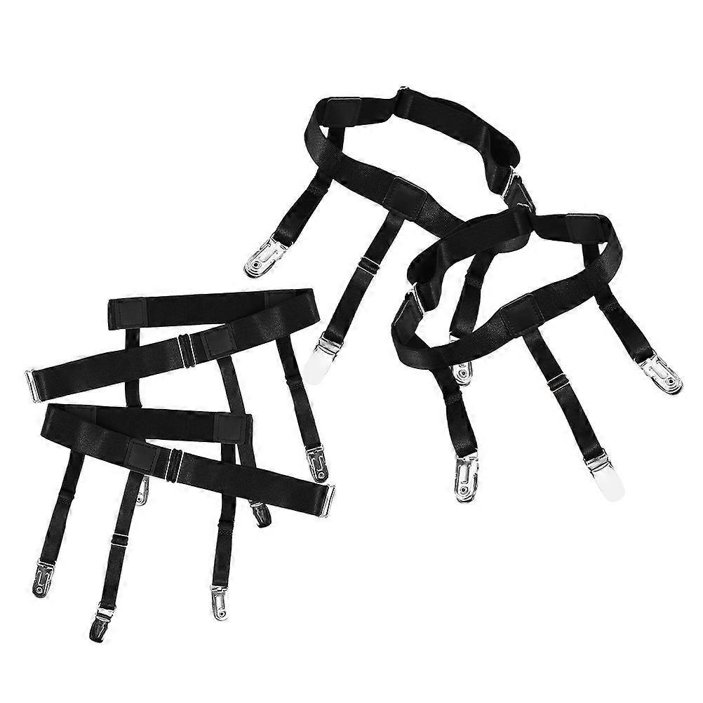 4Pcs Non-Slip Shirt Clips Adjustable Elastic Garters In Black Designed For Men And Women For Various Occasions With Strong Clip Functionality