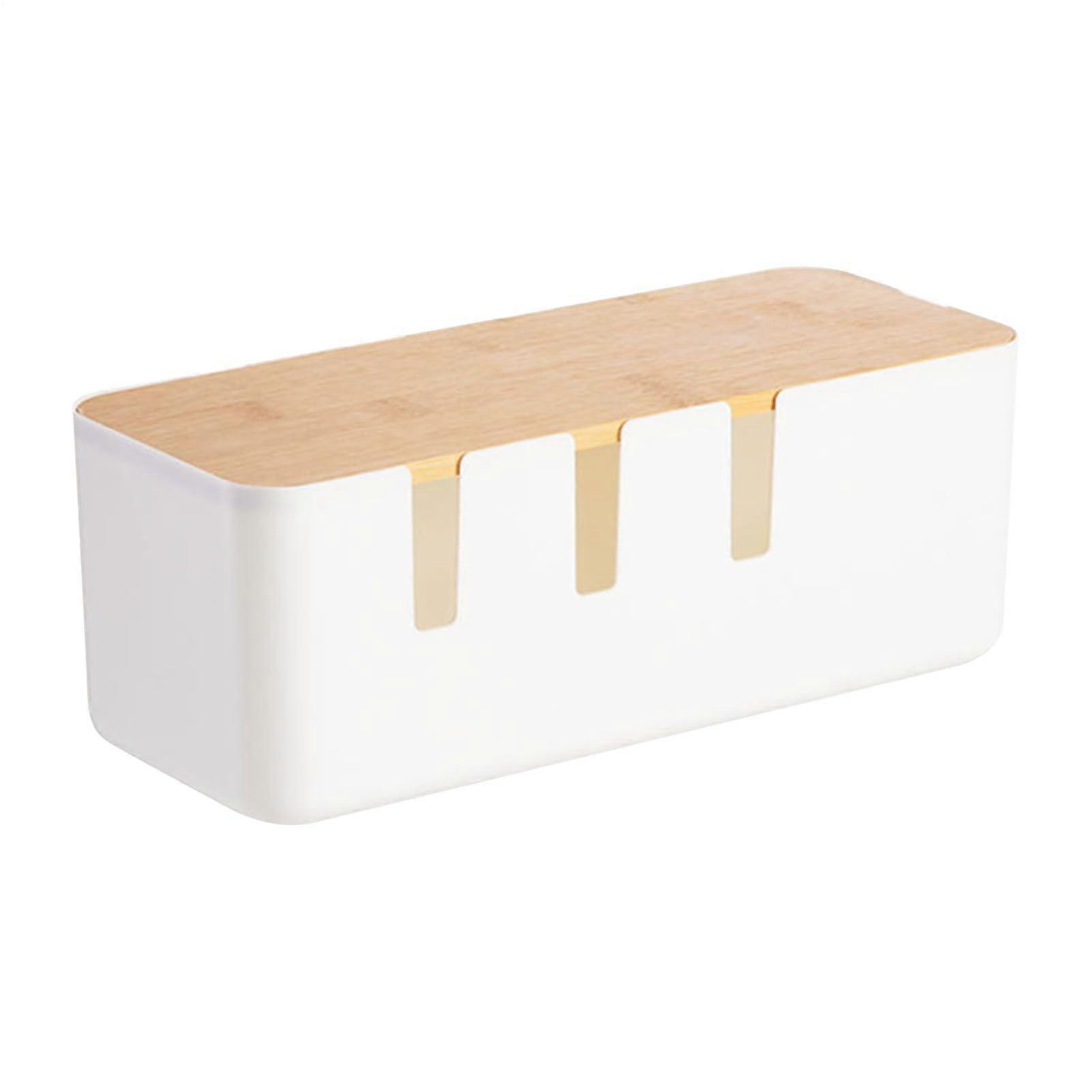Cable box, cable storage box  with wooden cover for power strip, USB hub system, TV, computer, workspace, home.