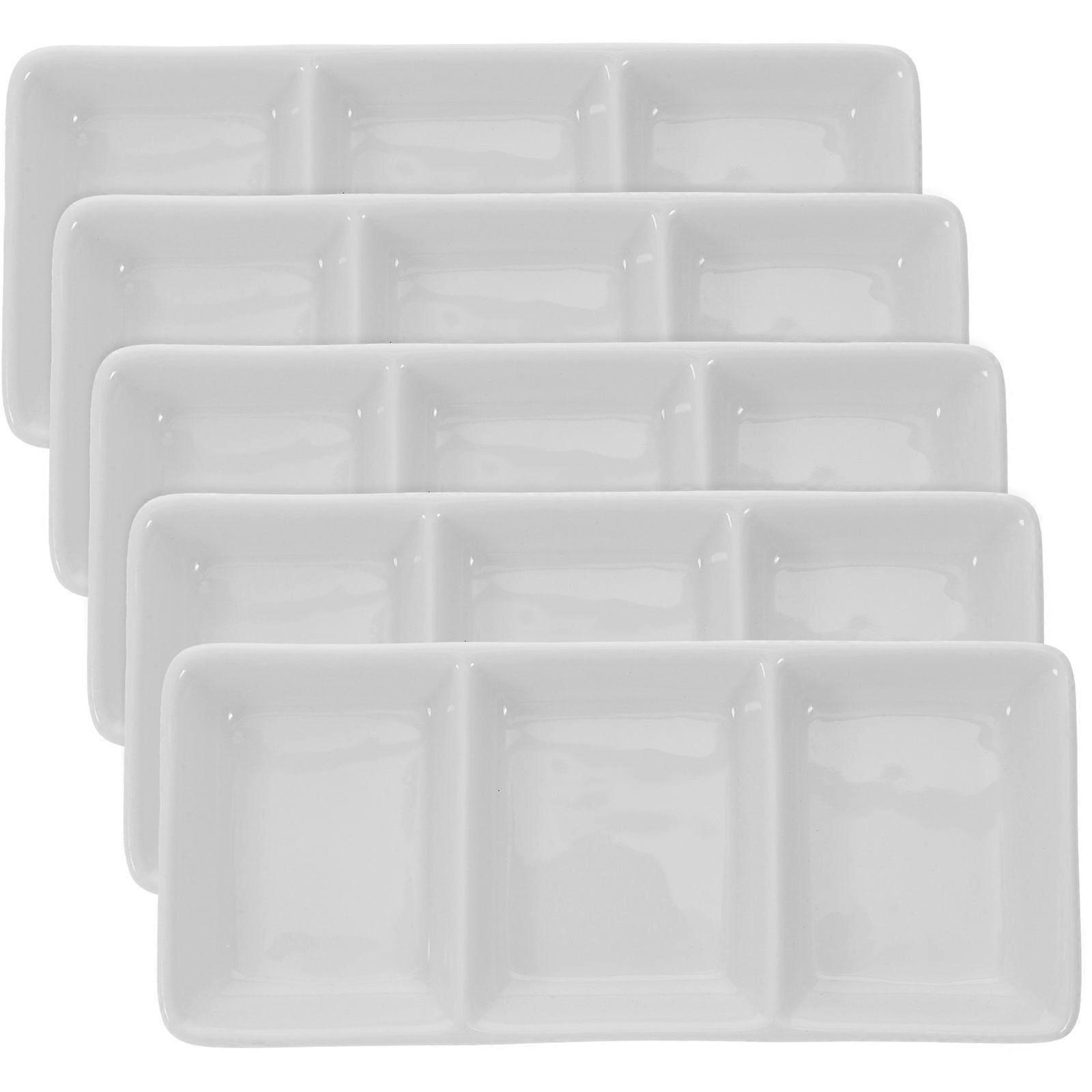 5pcs Ceramic Dipping Soy Dish 3-grid Ceramic Sauce Dish Ceramic Dip Dishes