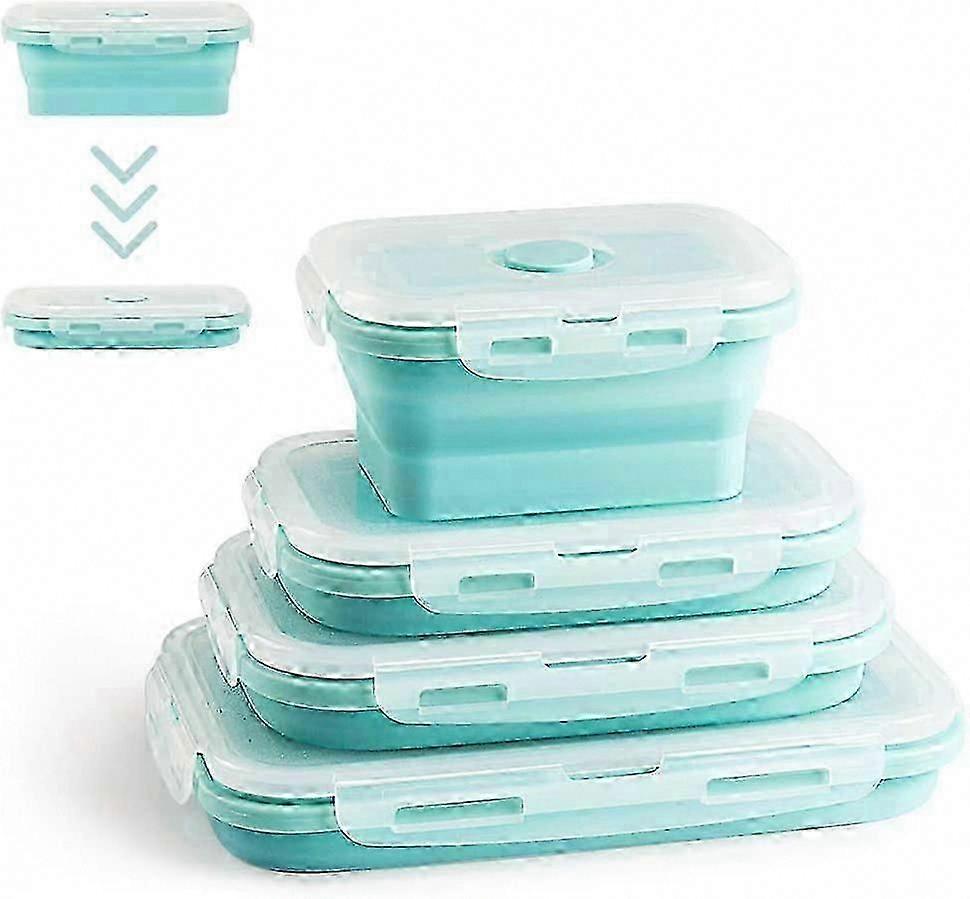 Foldable Food Storage Containers 4 PCS Silicone Lunch Boxes Reusable Collapsible Silicone Food Containers for Fresh Keeping