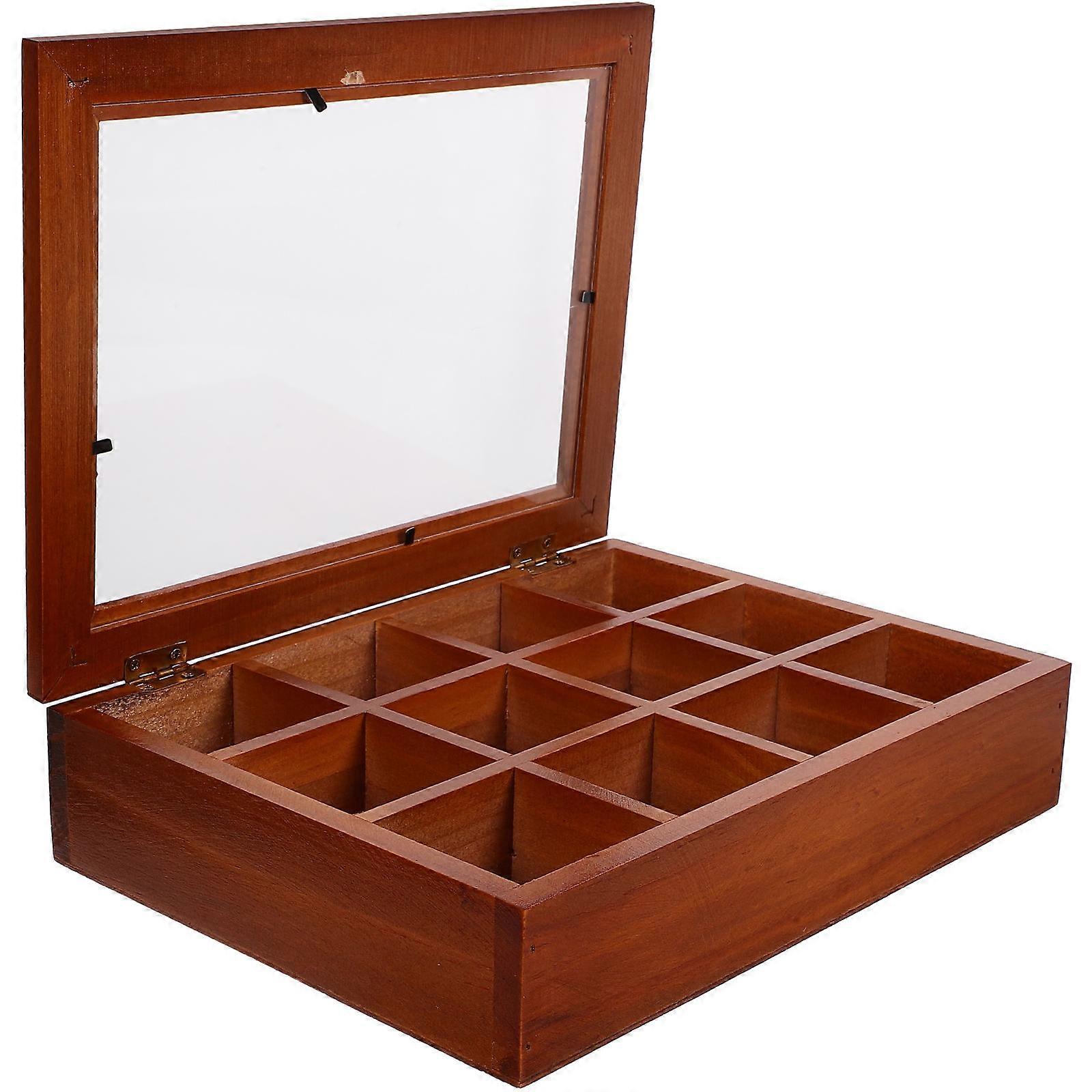 Tea Bag Holder with Clear Lid Multi Functional Acrylic & Wood Storage Box for Tea Bags, Sugar Packets & Craft Supplies Organizer