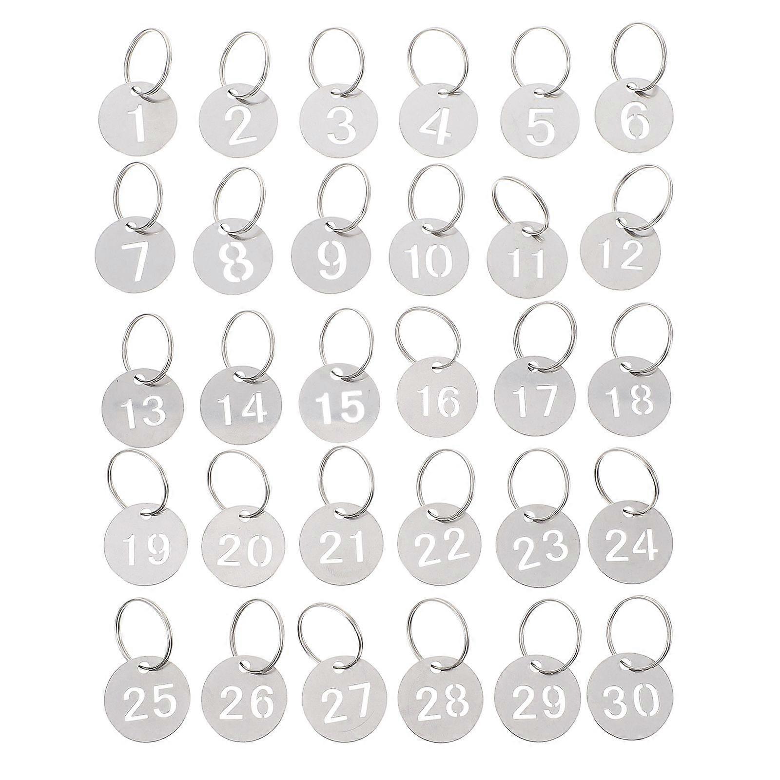 30pcs Numbered Key Tags Stainless Steel Hanging Tags Round Shape Number Labels Tags Metal Numbered Tags Hanging Number Tags