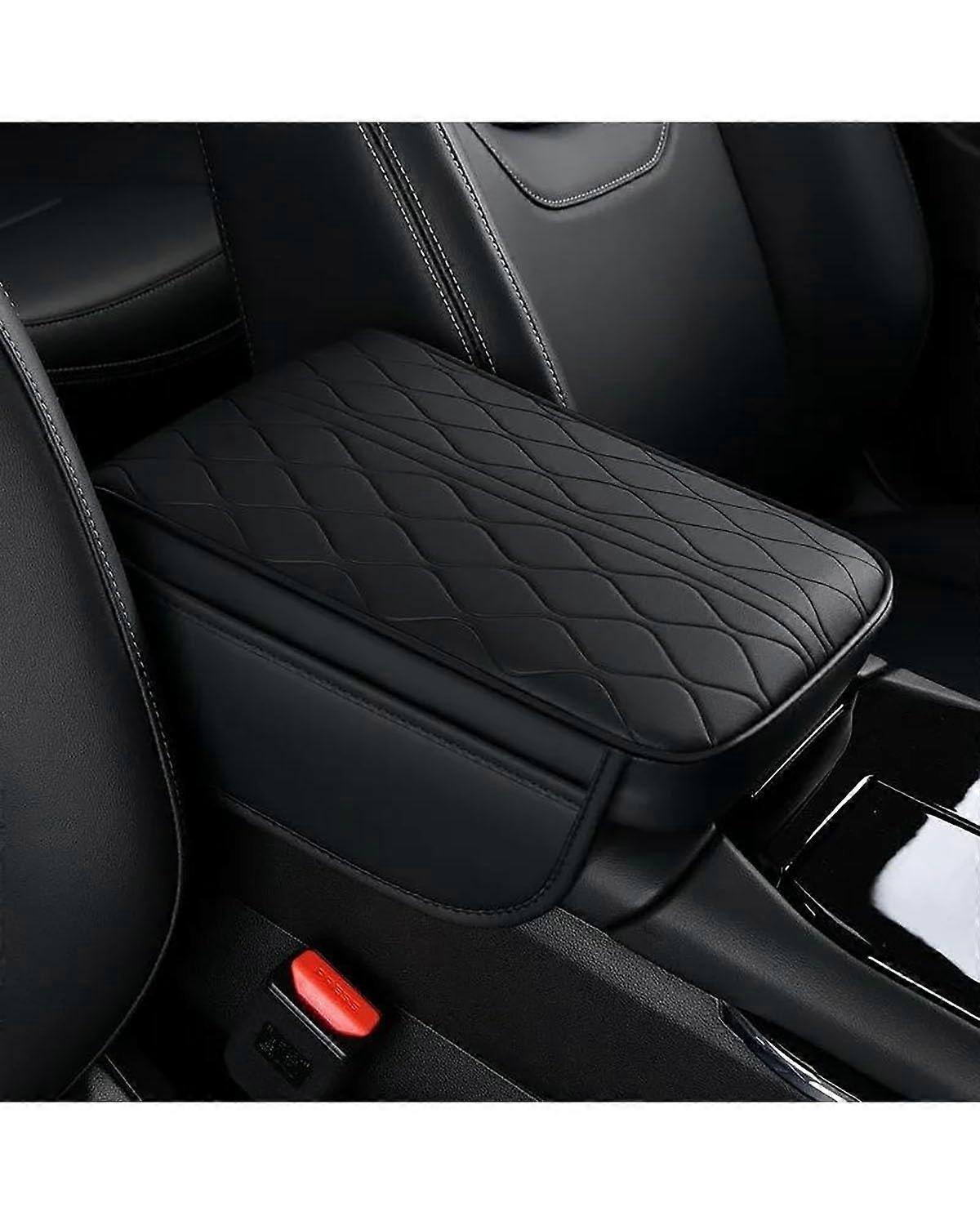 Universal Leather Armrest Pad with Memory Foam for Car Center Console, Black Height Support Cushion for Auto Armrests