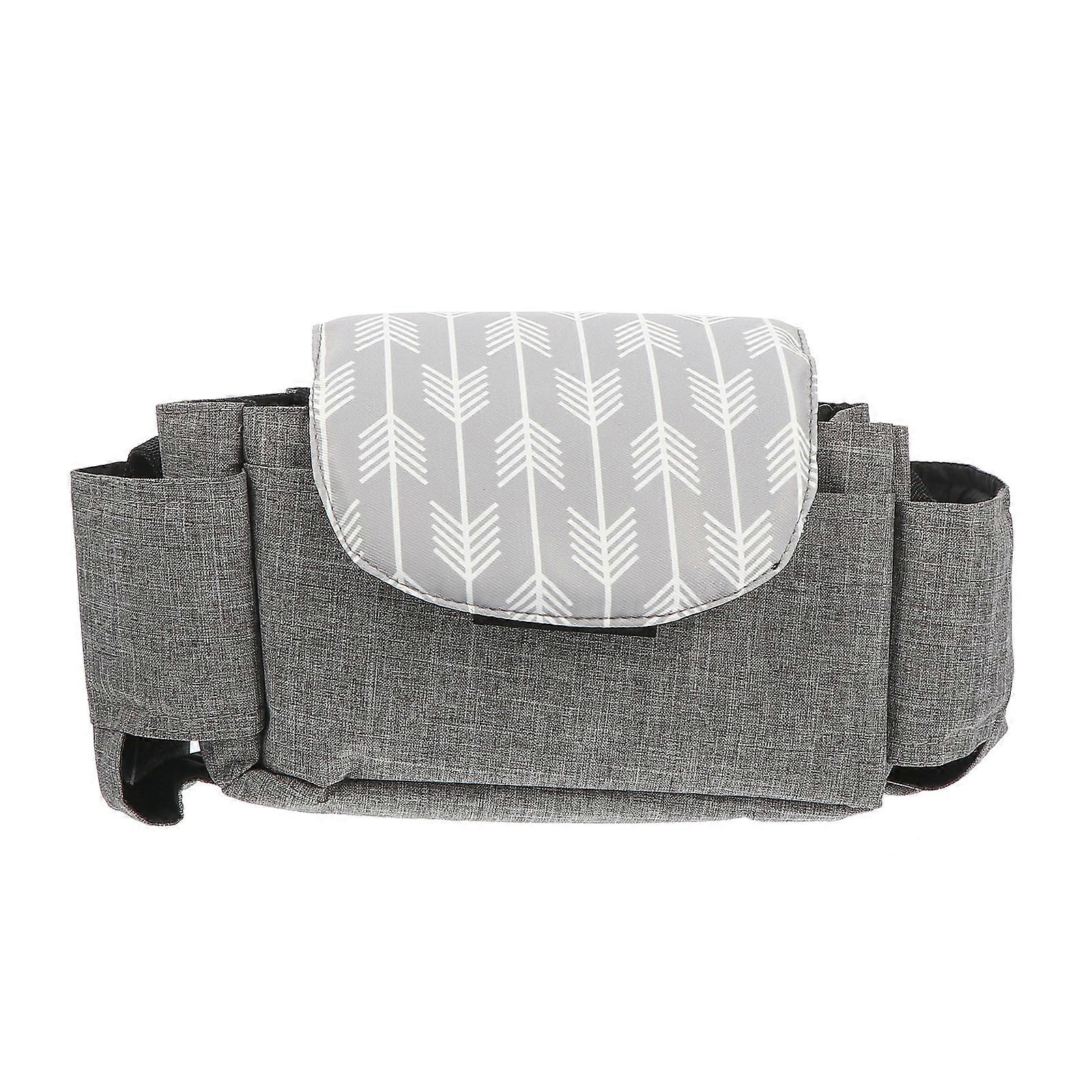 Universal Stroller Bag Diaper Organizer in Grey Waterproof Polyester with Compartment Design and Hanging Belt