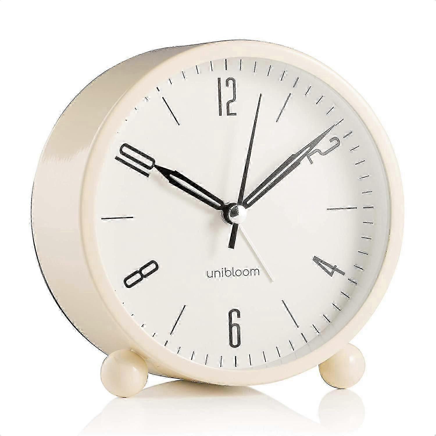 Silent Alarm Clock - Non Ticking Analog Alarm Clocks With Warm Light - Minimalistic Round