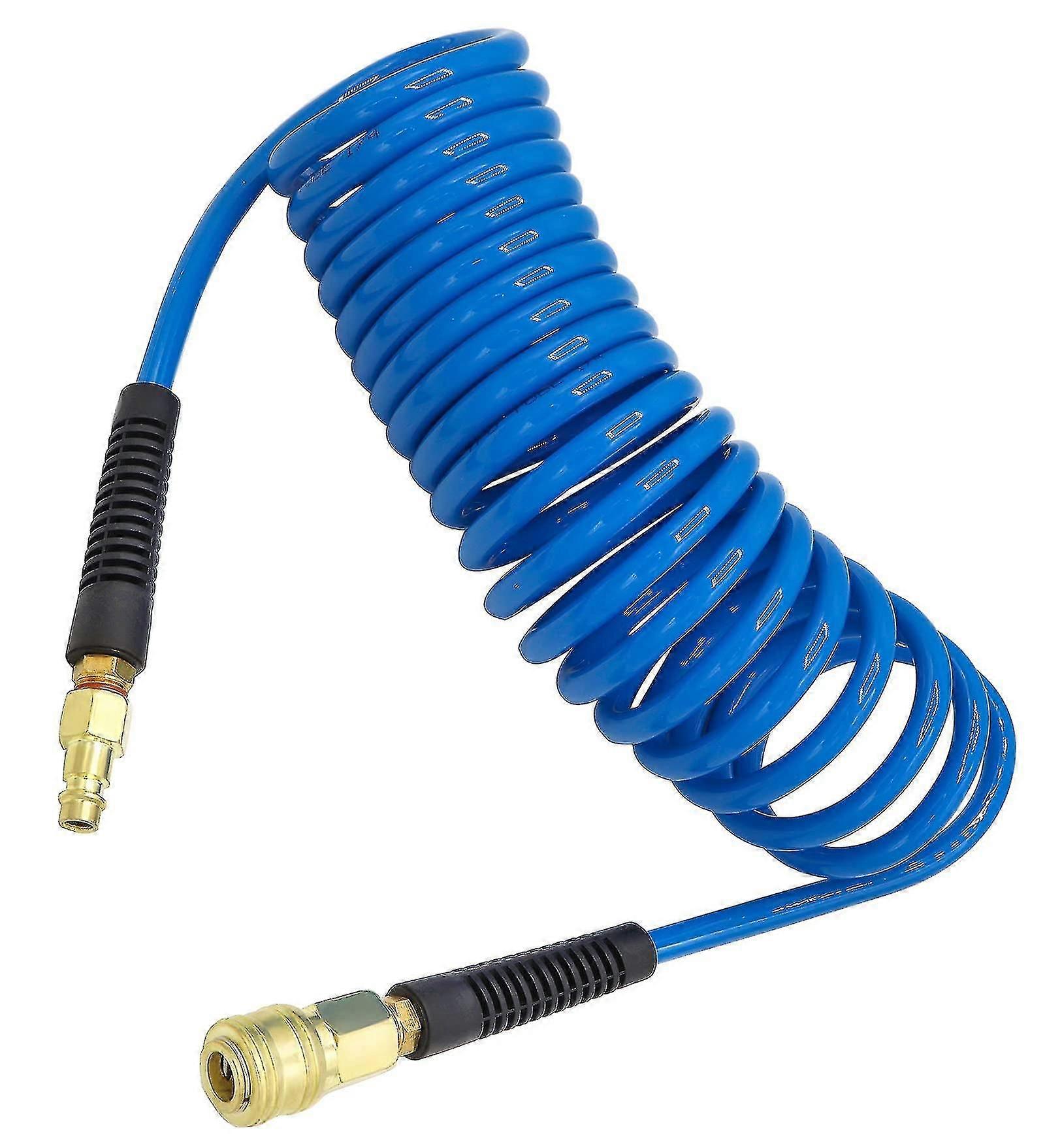 Pu Compressed Air Hose 7.5m Long 6mm Id X 9.5mm Ad With 1/4" Quick Connects, Bend Limiter, Blue