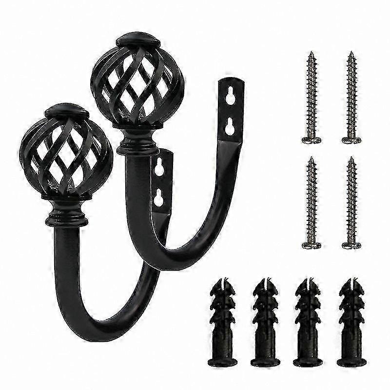 Matte Black Metal Curtain Tiebacks Wall Mount Hooks for Drapery Support (Set of 2)