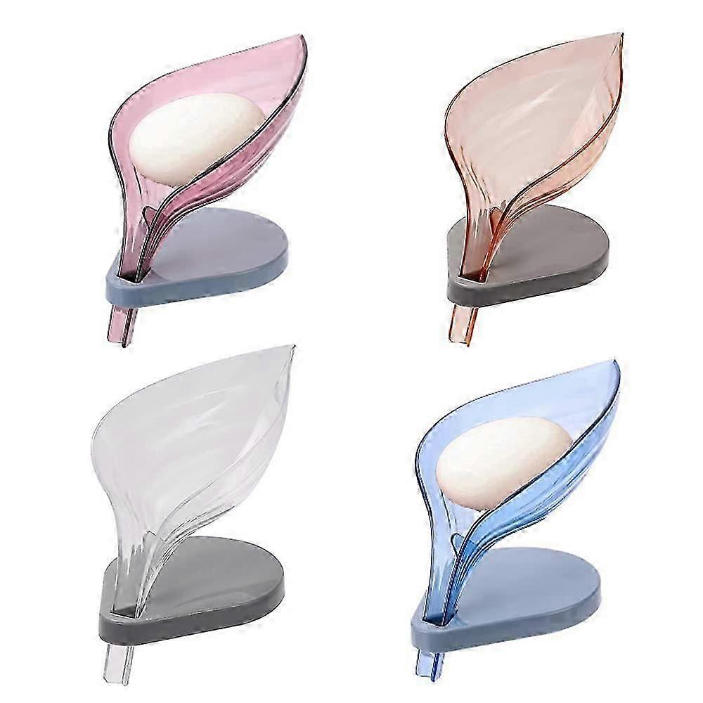 4 Pieces Leaf Shaped Soap Dish, Drainage Soap Box, Soap Dish Keeper, with Three Fixed Suction Cups