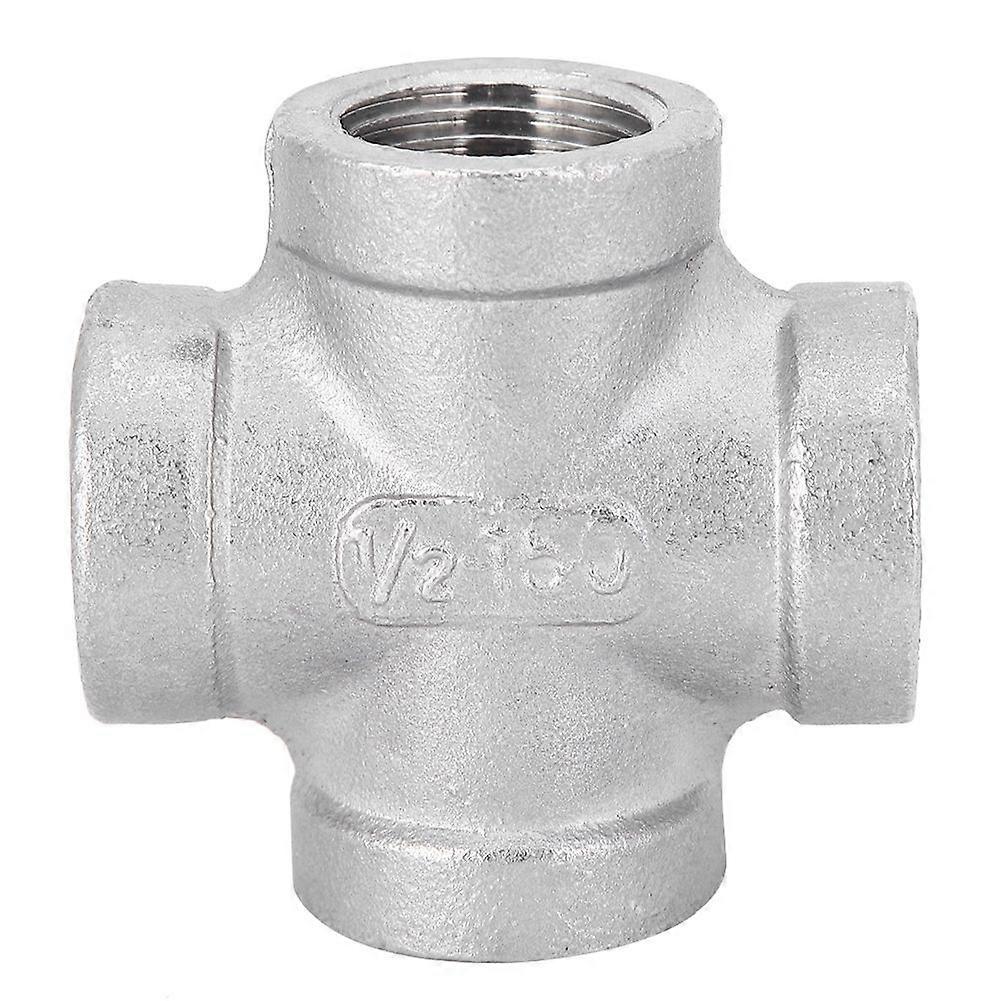 Stainless Steel 4-Way Threaded Pipe Connector Adapter with G1/2" Female Thread