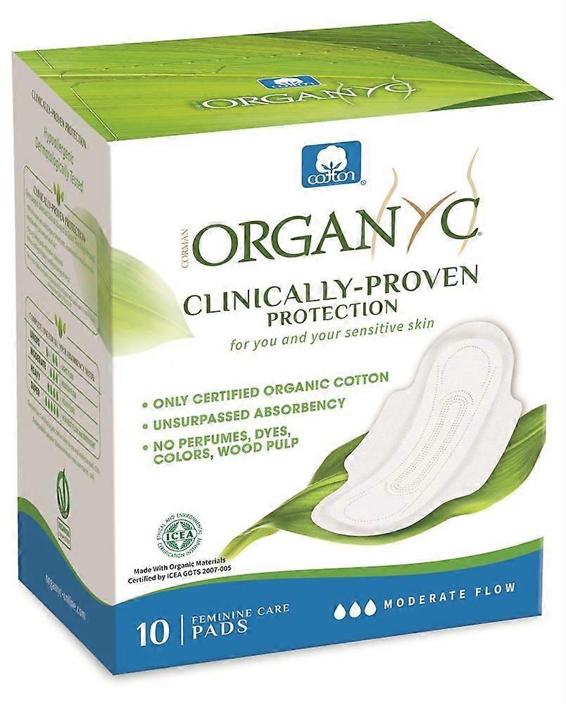 Organyc Period Pads - Moderate Flow folded with wings - 10 pads - 2 Pack