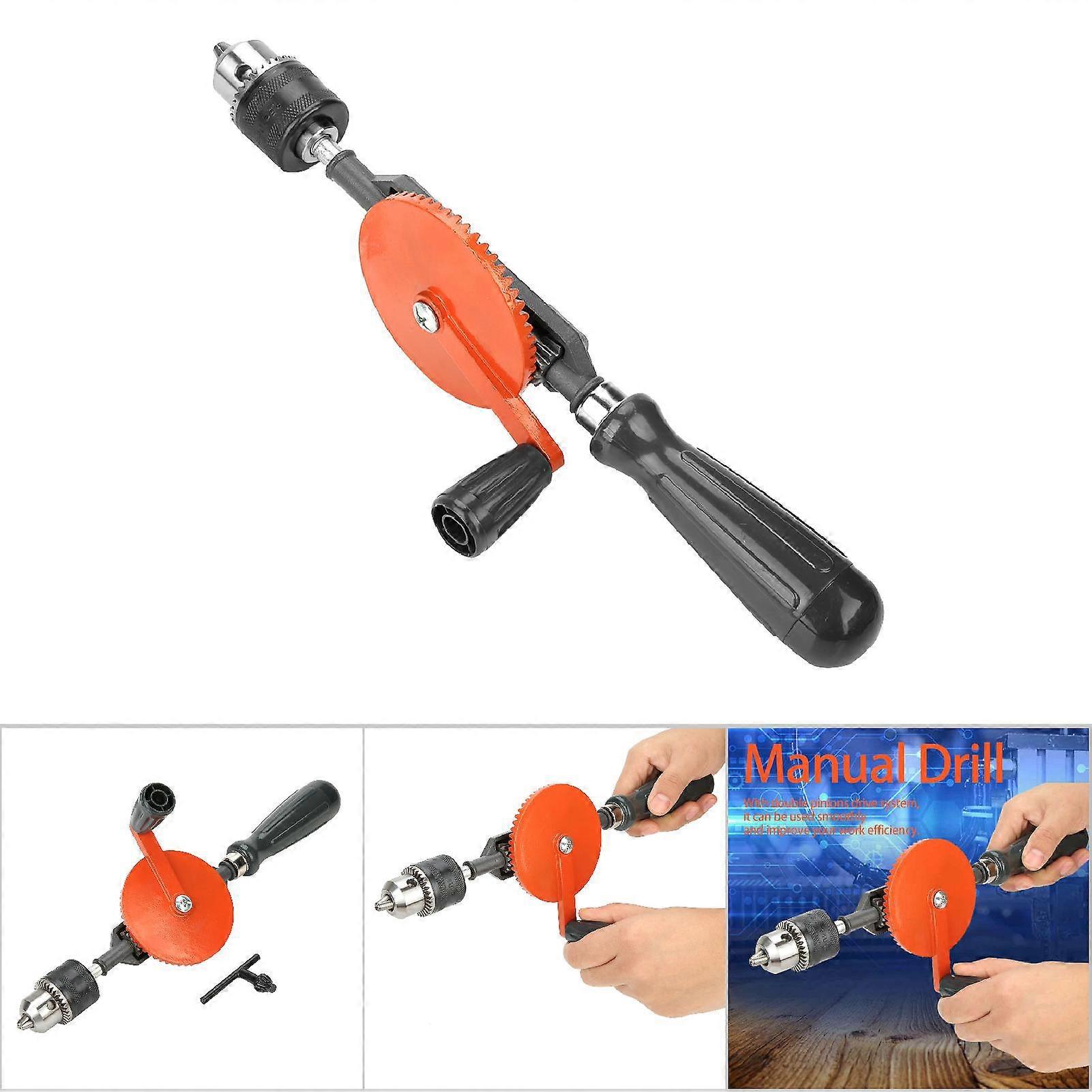 3/8" Portable Hand Crank Drill Mini Manual Drill with Double Pinions