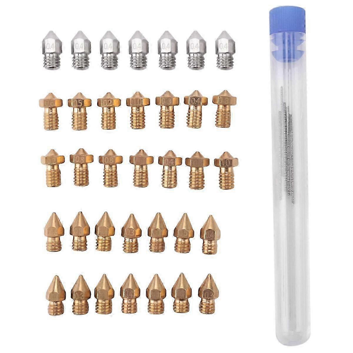 3D Printer Nozzle Set MK8 Hardened Steel Brass Nozzle with Cleaning Needle Multi-Size Suitable for 3