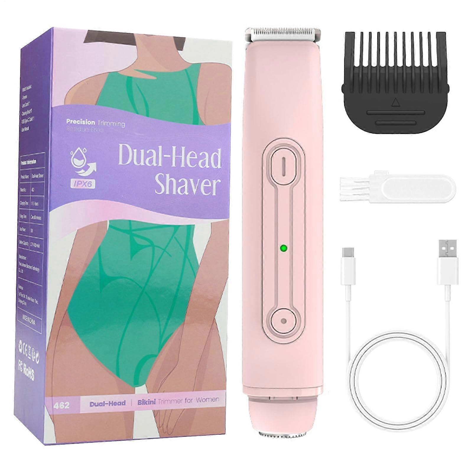 Bikini Trimmer for Women Waterproof Epilator Shaver Portable Travel Rechargeable Removal Device for Intimate Use Pink