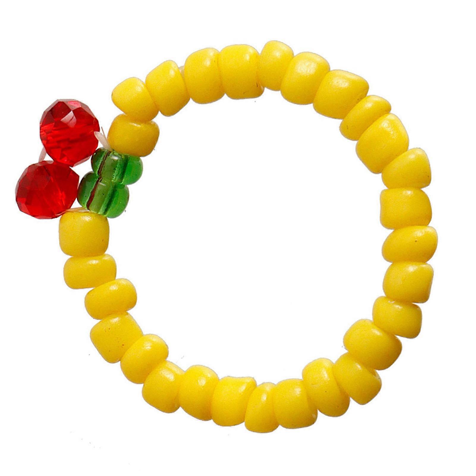 Yellow Acrylic Bead Cherry Stretch Ring, Free Size, Handmade