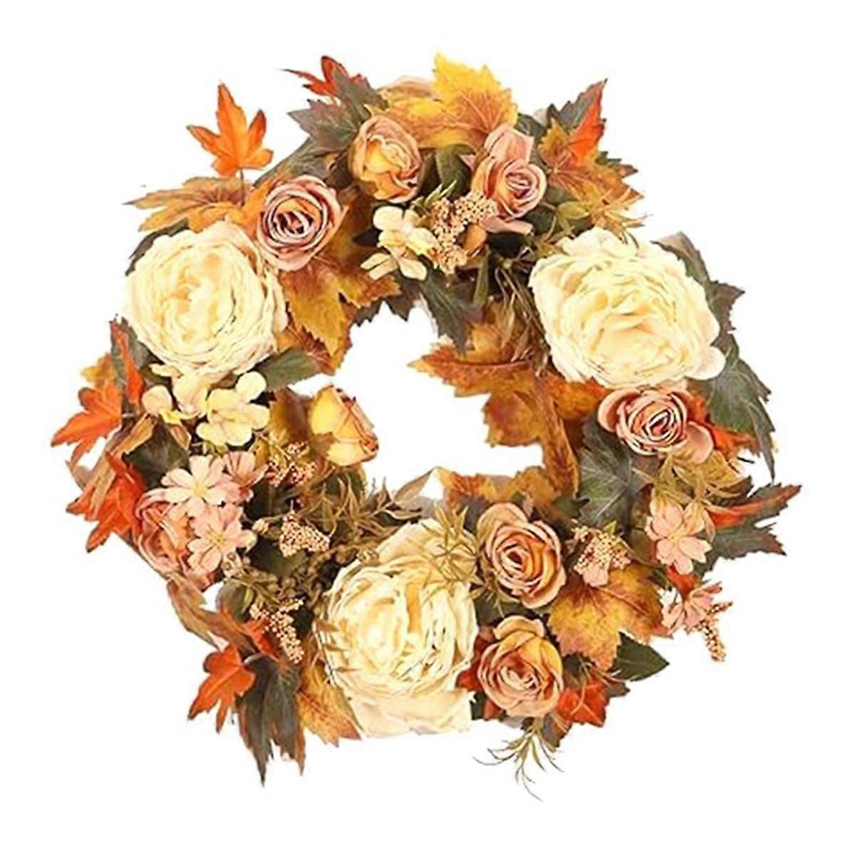 Thanksgiving Autumn Maple Leaf Wreath Decorative Pendant Home Autumn Artificial Flower Wall Wreath