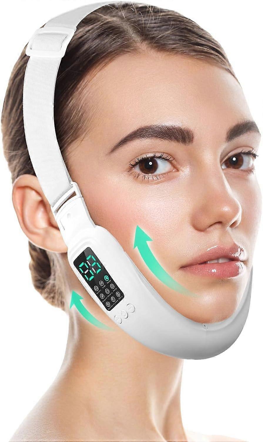 Intelligent Electric Double Chin and V-Shaped Face Machine with 8 Modes & 15 Adjustable Intensities - Women's V-Face Device - white