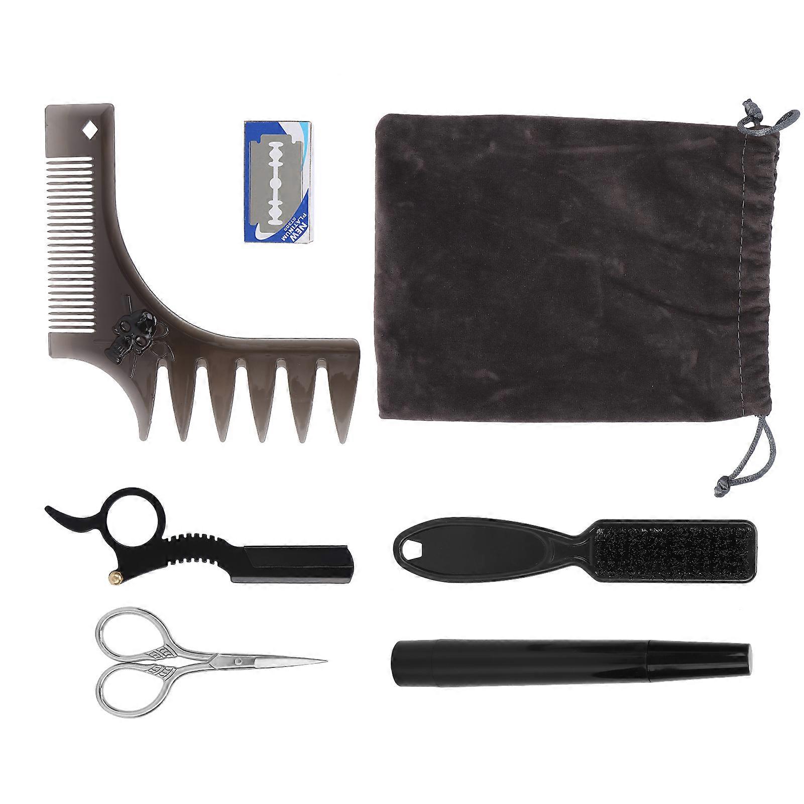 Men Beard Grooming Kit Black with Pen, Brush, Scissors, Comb Set