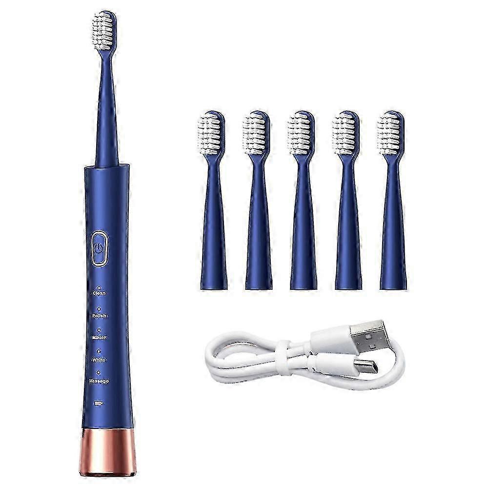 Electric Toothbrush For Adults, 5 Modes Multifunction Sonic Toothbrush With 6 Brush Heads, Smart Timer, Usb Rechargeable