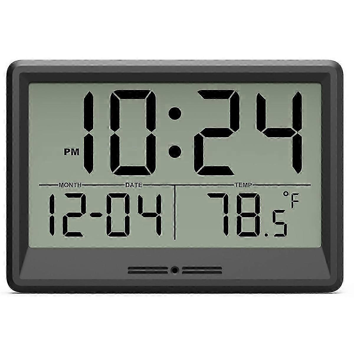 Digital Wall Clock Battery Operated, 8 Inch Small Wall Clock with Large Display, Temperature and Da