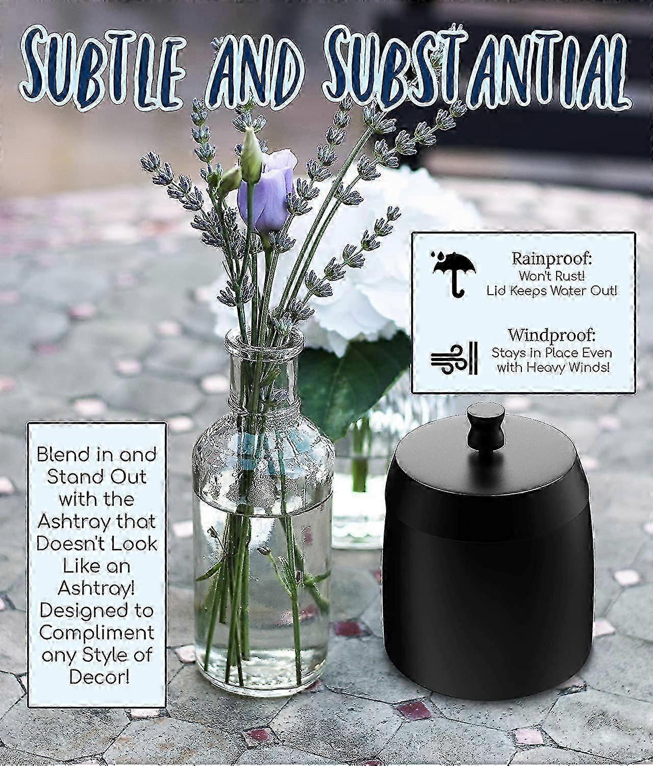 stainless steel ashtray with lid. windproof cigarette ash tray,black