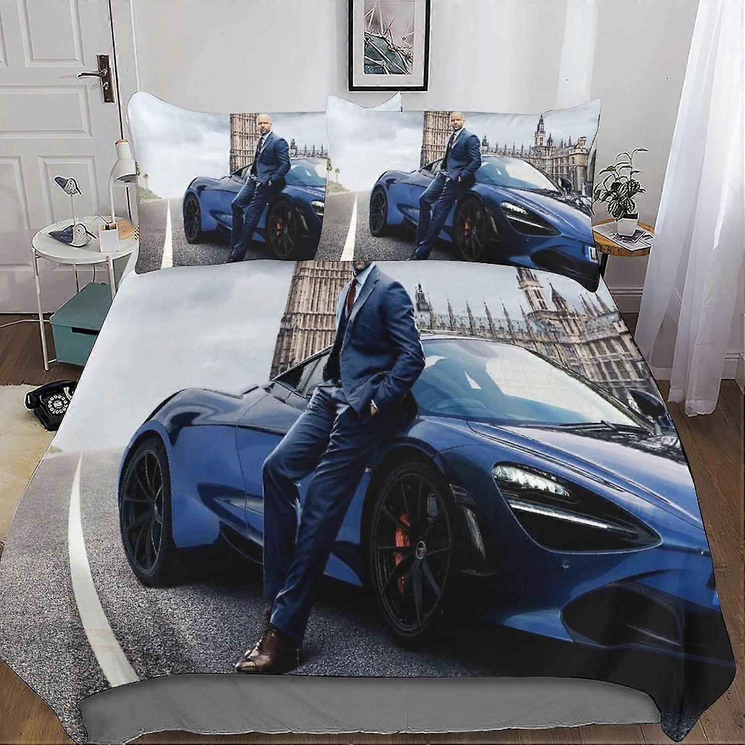Yingd Fast & Furious Duvet Cover Set Bedding Soft Microfiber Comforter Cover Boys Girls 3-Piece Bedd