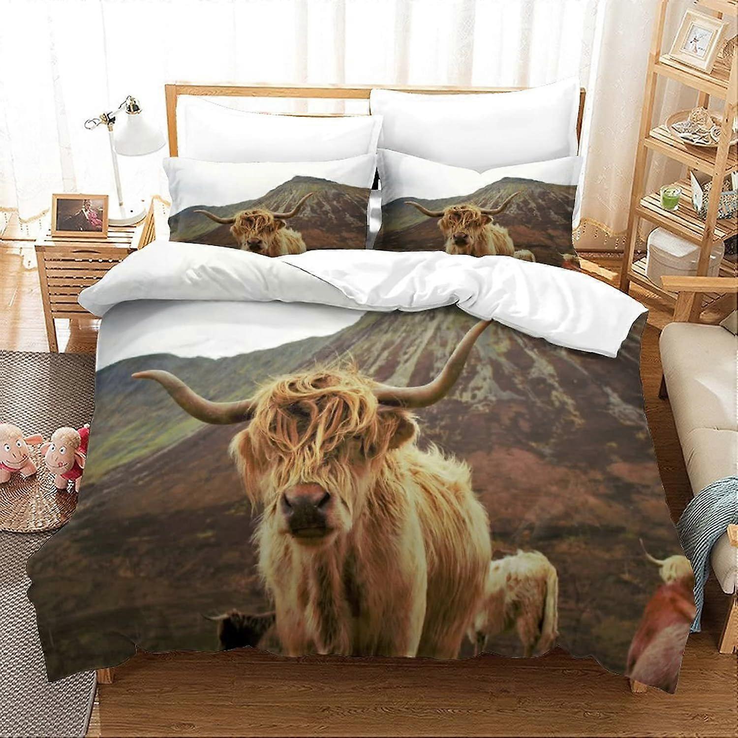 Bedding Single Bed Set Highland Cow Printed Single Size Bedding Sets Super Soft Microfiber Duvet Covers with Zipper with Pillowcases Hypoallergenic 14