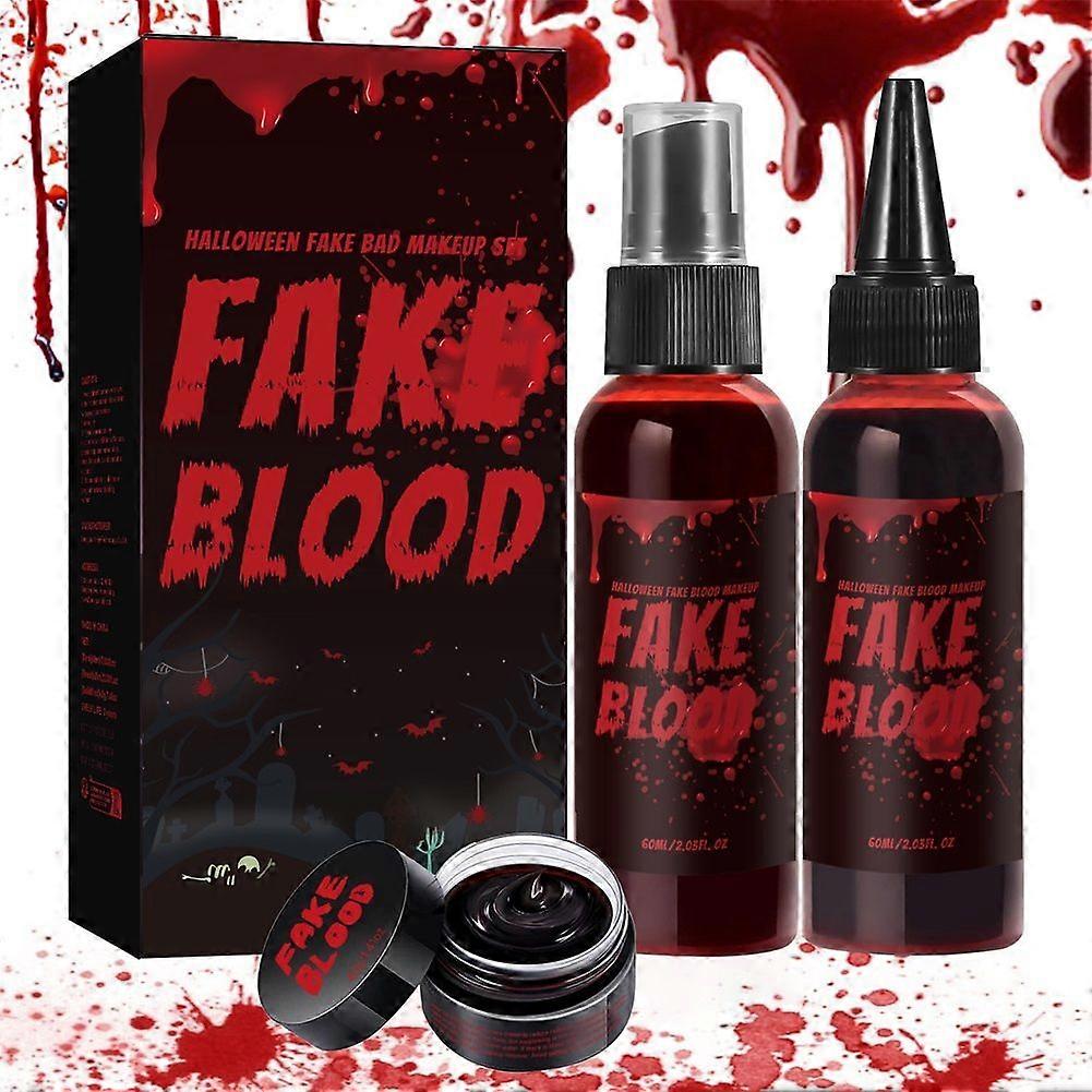 3-in-1 Halloween Fake Blood Makeup Kit - Splatter Spray, Dripping & Coagulated Gel for Realistic Wounds Zombie Vampire SFX Makeup