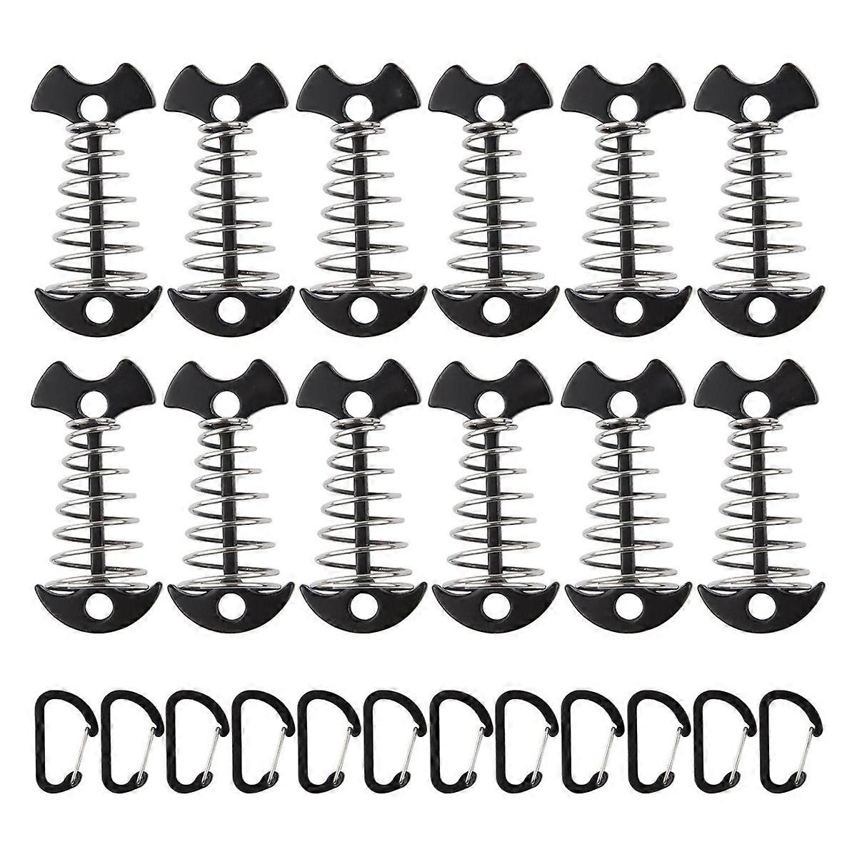 12PCS Tent Stakes Aluminum Deck Tie Down, with Spring Buckle, Black