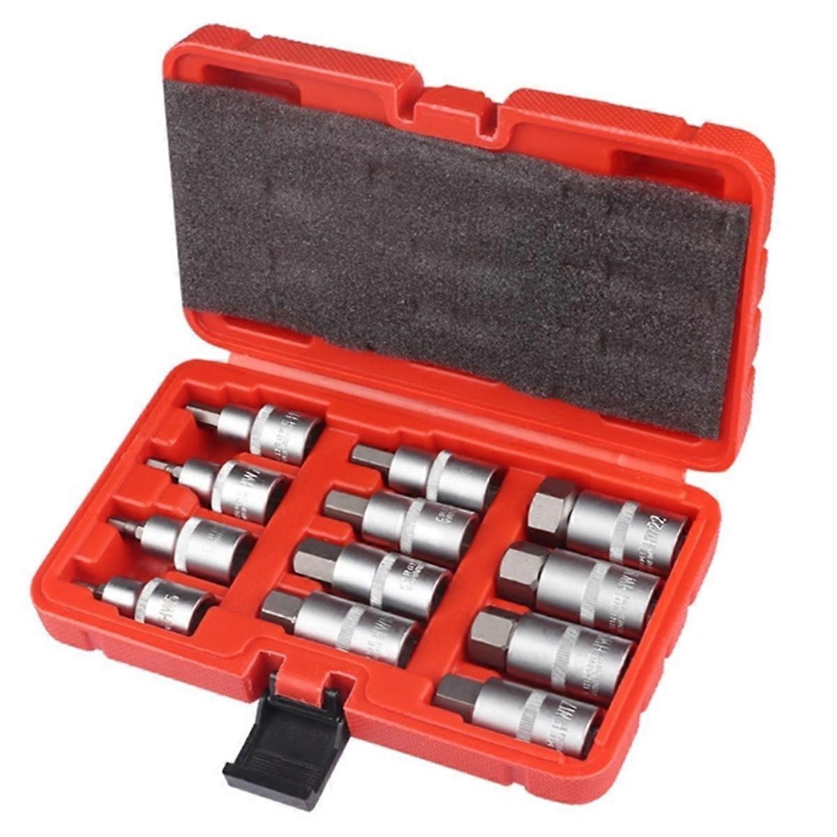 367D 12Pcs 1/2inch Drives Impact Hexagon Bit Socket Set H5-H22 Metal Sleeve Hand Tool Kit