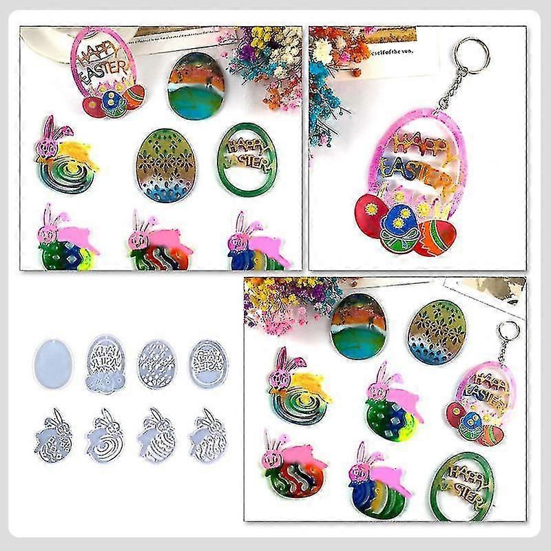 8pcs Easter Bunny Keychain Molds Creative Silicone Key Ring Molds Diy Molds