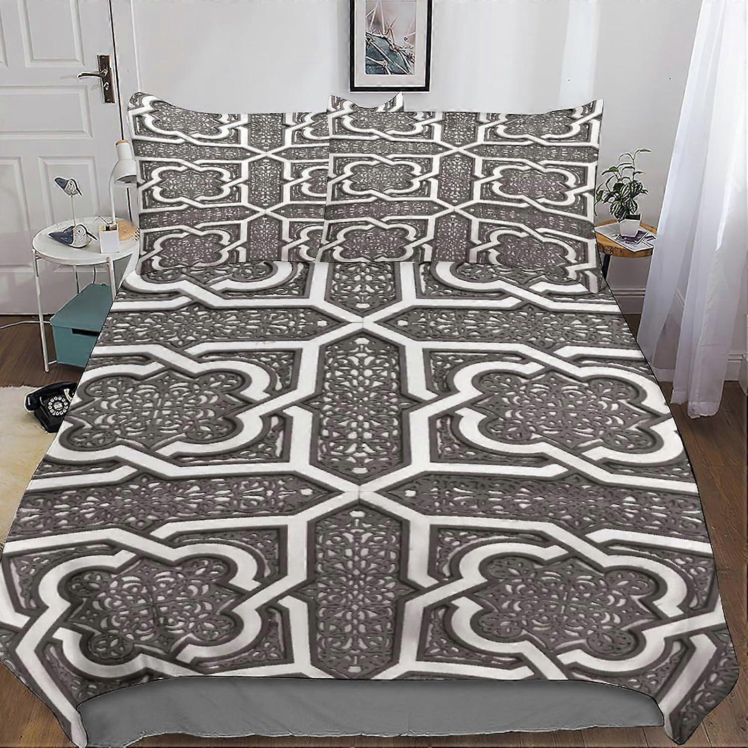 a519 3D Printed Moroccan Style Duvet Cover Set Regional Characteristics Bedding Set, Soft Microfibre, 2 Pillowcases, Hidden Zip, j519