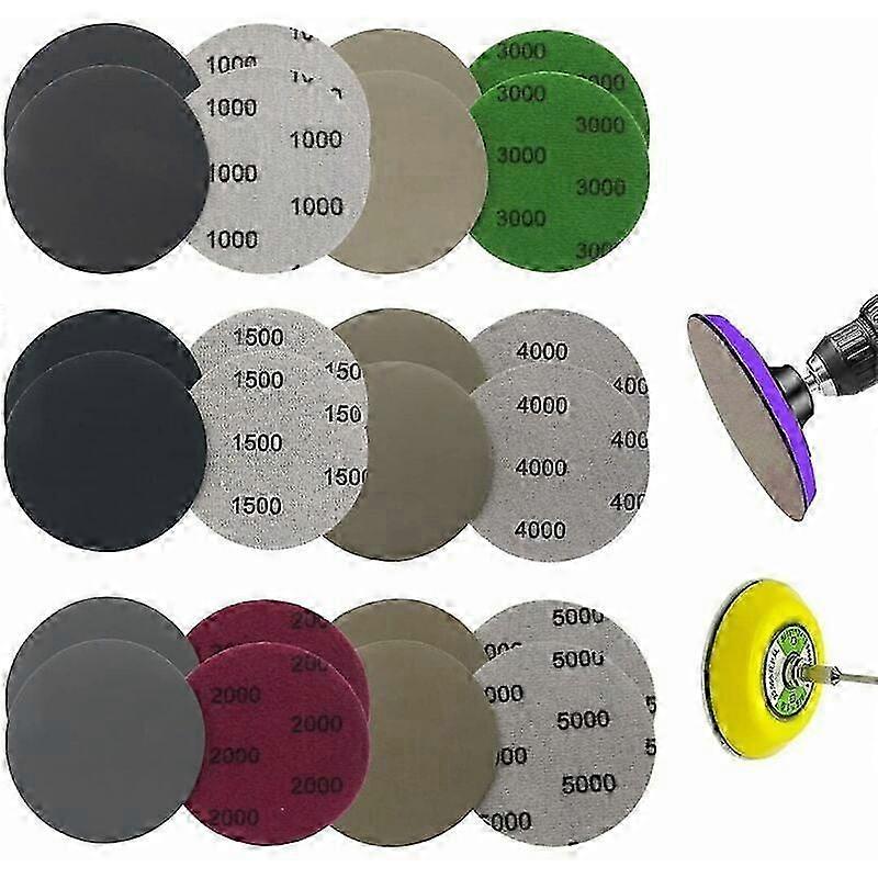 Heavy Duty Latex Paper Sanding Solution, 1000 To 5000 Grit Silicon Carbide Abrasive, Hook and Loop Backing For Random Orbital Sander, Perfect For Wet