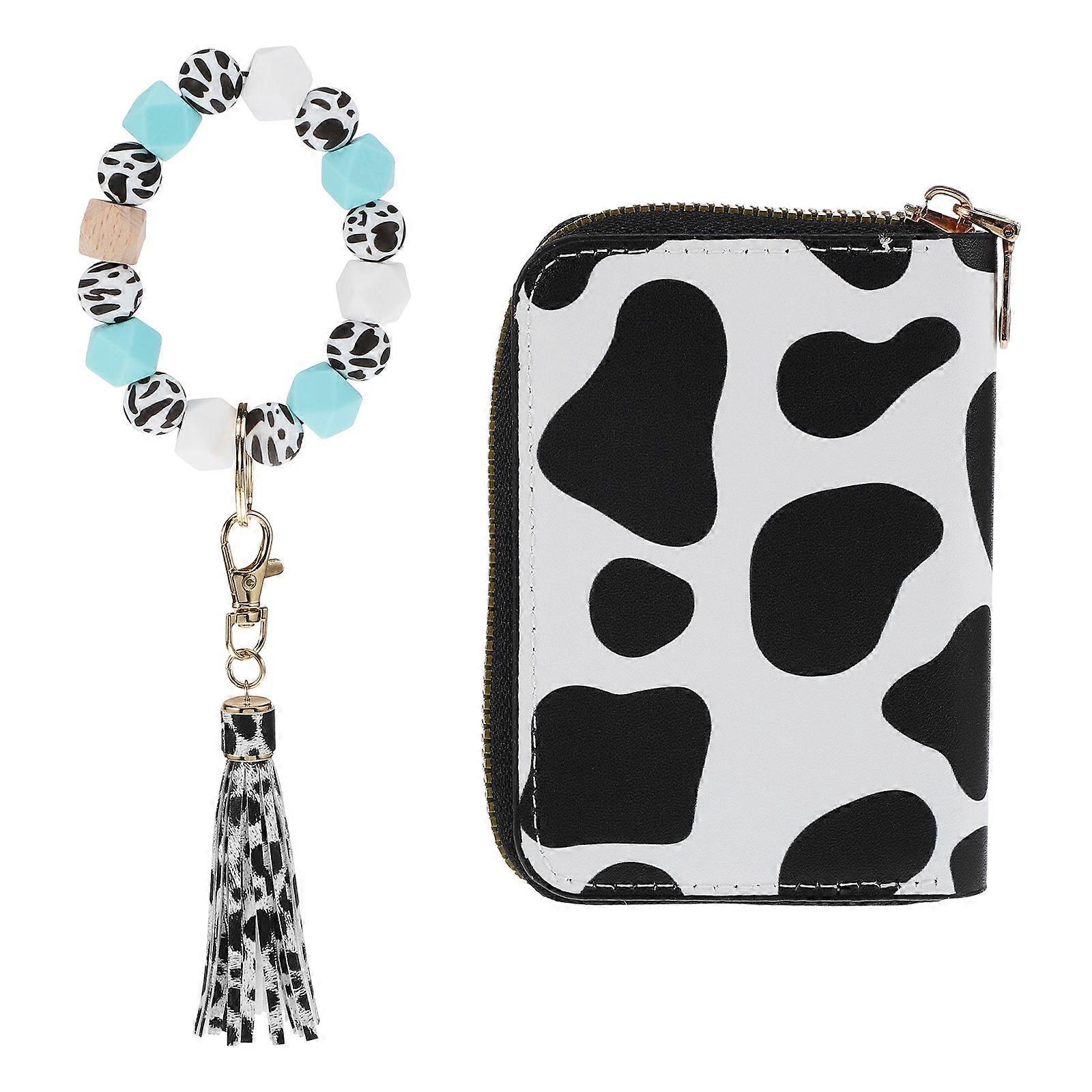 Cow Card Wallet for Holding Card 4Pcs Durable Wrist Keychain Set