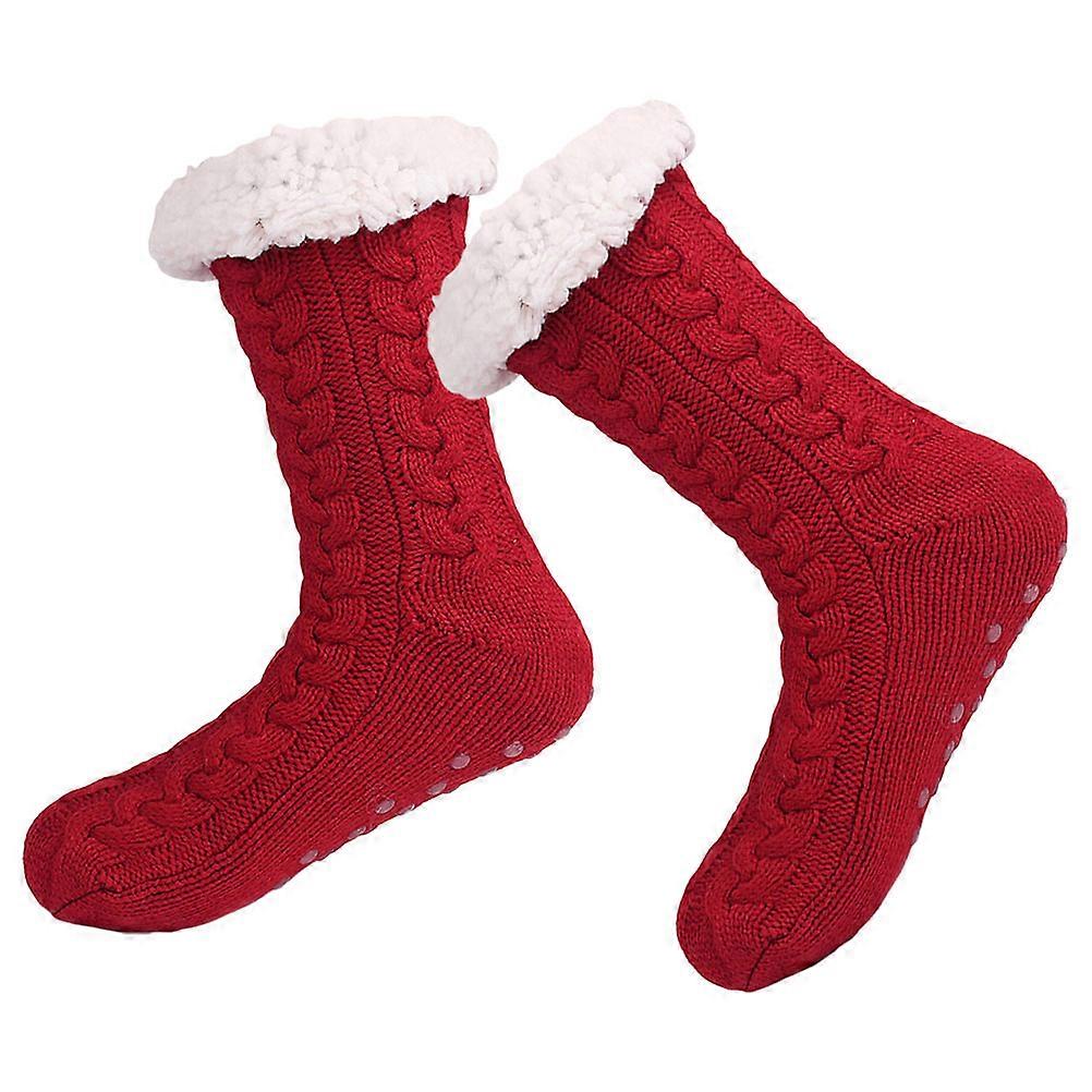Slipper Socks Nonslip Floor Socks for Moisturizing 3Pairs Dark Red