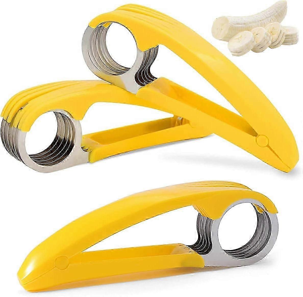 Stainless Steel Banana Cutter, 3 Pieces Banana Slicer Multifunctional Portable Banana Slicer with 6 Blades for Sausages Kiwi Cucumbers Bananas