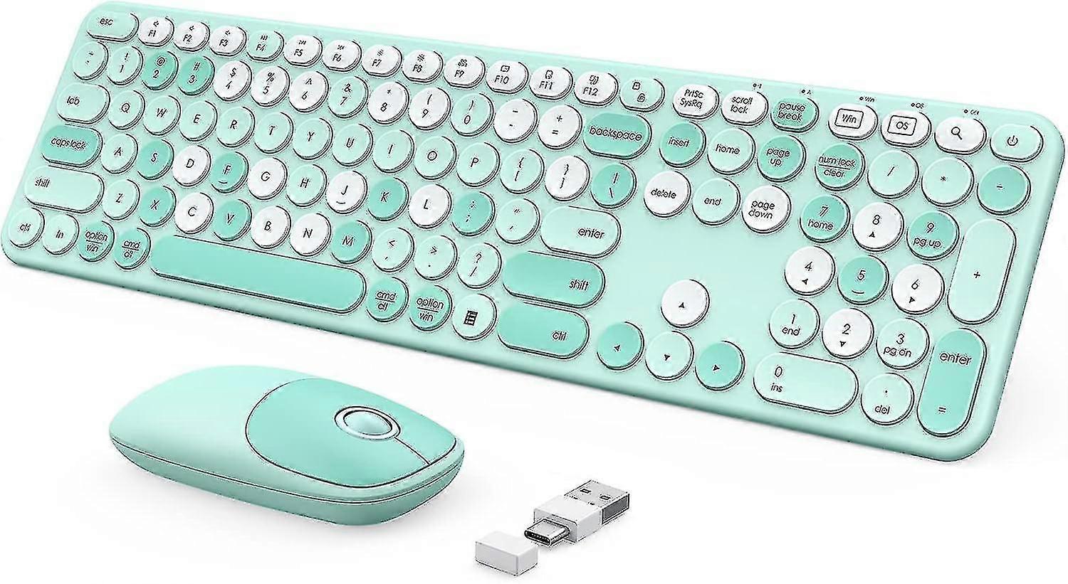 Wireless Keyboard and Mouse, seenda Cute Wireless Keyboard Mouse for Win & Mac, Full Size Green