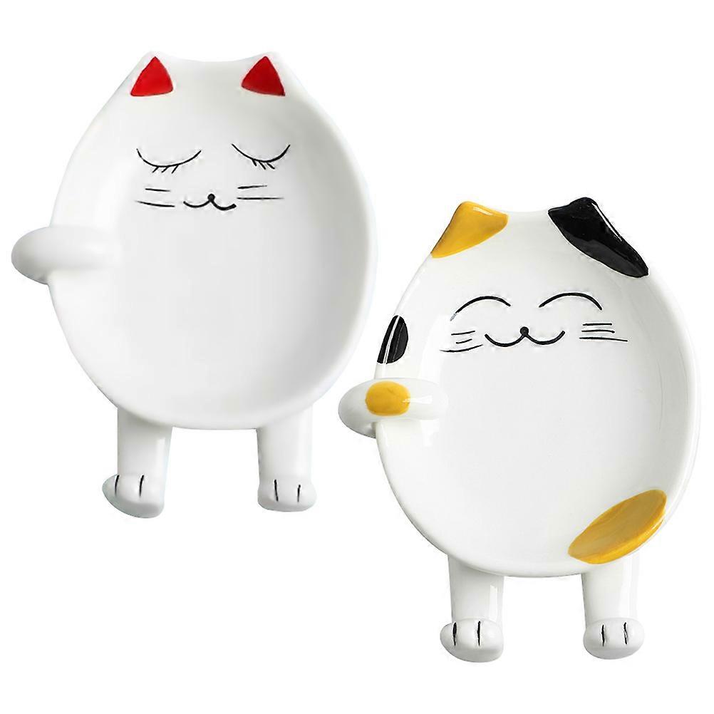Kitchen Utensil Organization Cartoon Ceramic Pot Rack Black Yellow Patterned Cat 2Pcs