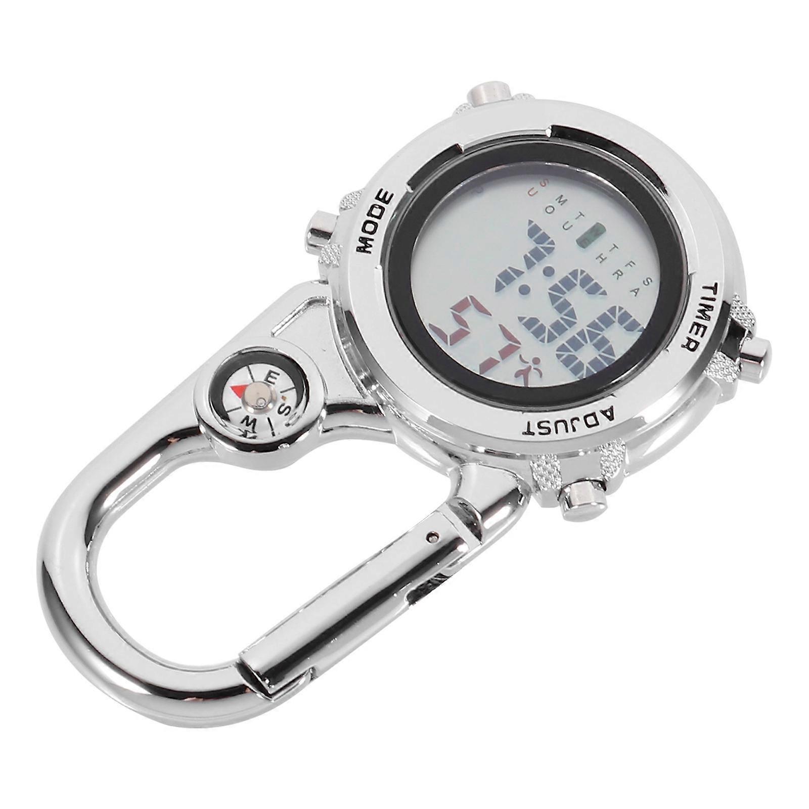 Multi-Purpose Carabiner Watch For Outdoor Camping And Hiking Activities With Compass And Time Display Features In Silver 1Pack