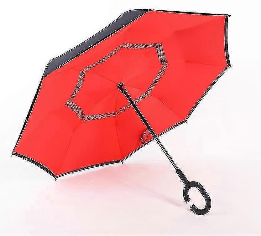 25-26 C-handle Parasol Folding Rain Windproof Umbrella Double Layers Inverted Reverse