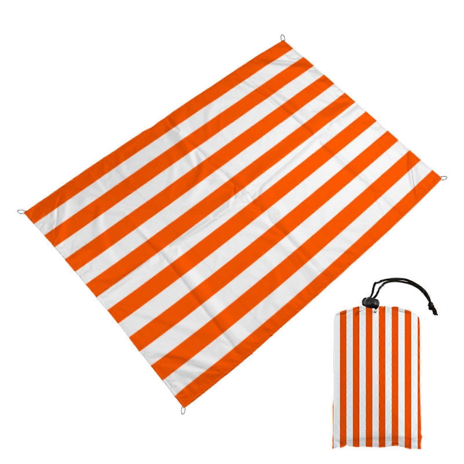 Large Beach Blanket Waterproof Picnic Blanket Portable Foldable 100x140cm Orange Striped Sandproof