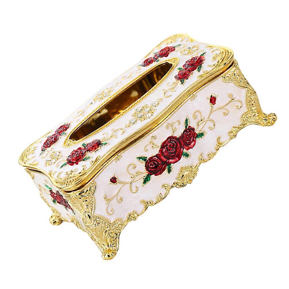 Rectangular Desktop Tissue Holder With Rose Pattern Design Ideal For Living Room And Bedroom 1Pcs