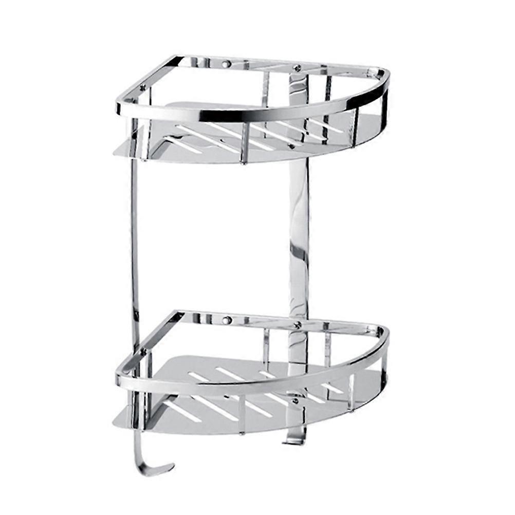 Bathroom Rack Double Layer Triangle Storage Rack Stainless Steel Silver Water Draining 1Pcs