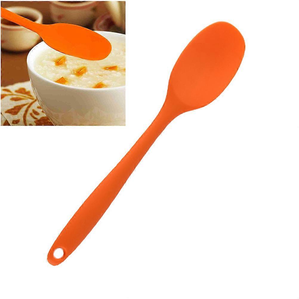 Silicone Soup Spoon 2Pcs Long Handle Nonstick Kids Food Serving Tool Orange Home Cooking Assistant