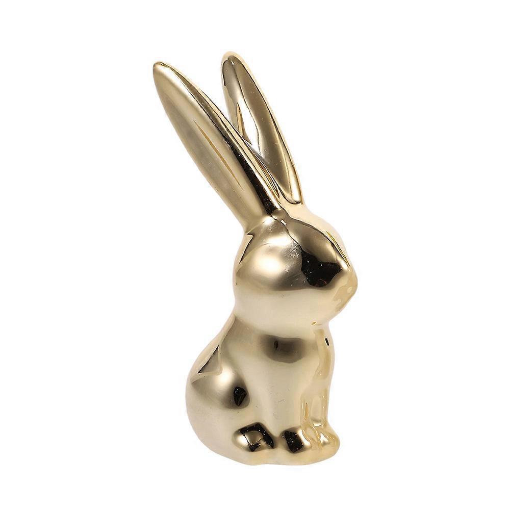 Ceramic Rabbit Statue Decoration with Golden Color 2Pcs Set
