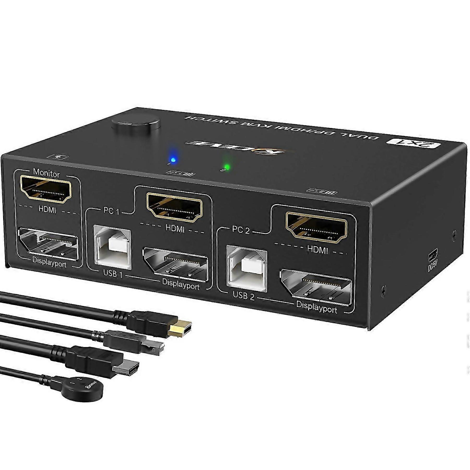 For 202dh Dp Hdmi Dual Channel Kvm Switch Computer Host Dp Interface Keyboard Mouse Sharing Display