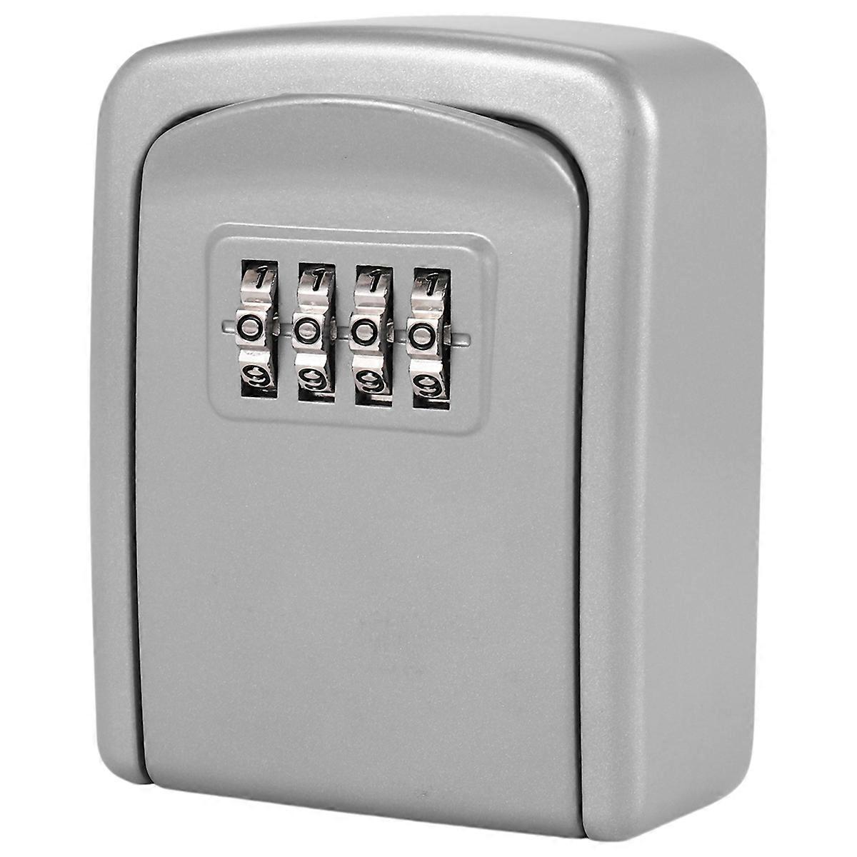Key Lock Box Wall Mounted 4 Digit Combination Lock Box for House Key Weatherproof Security Key Storage Lock Box Silver